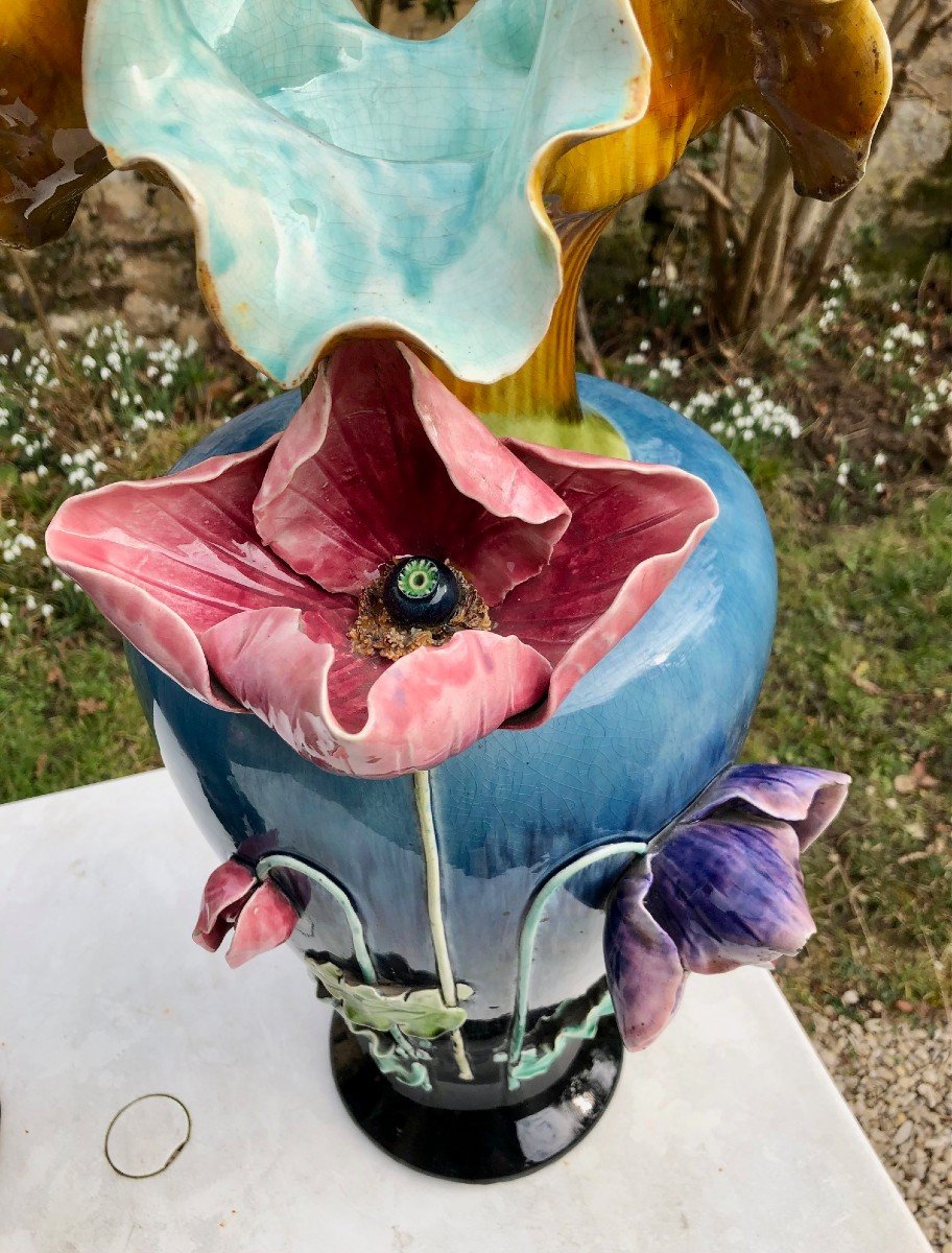 Paire De Grands Vases En Barbotine -photo-4