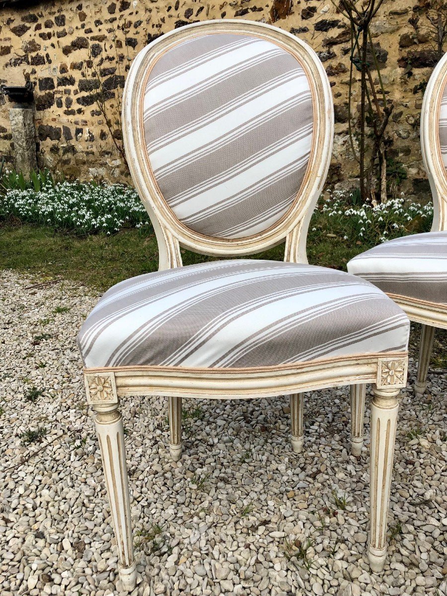 4 Style L XVI Medallion Chairs, Reupholstered-photo-2