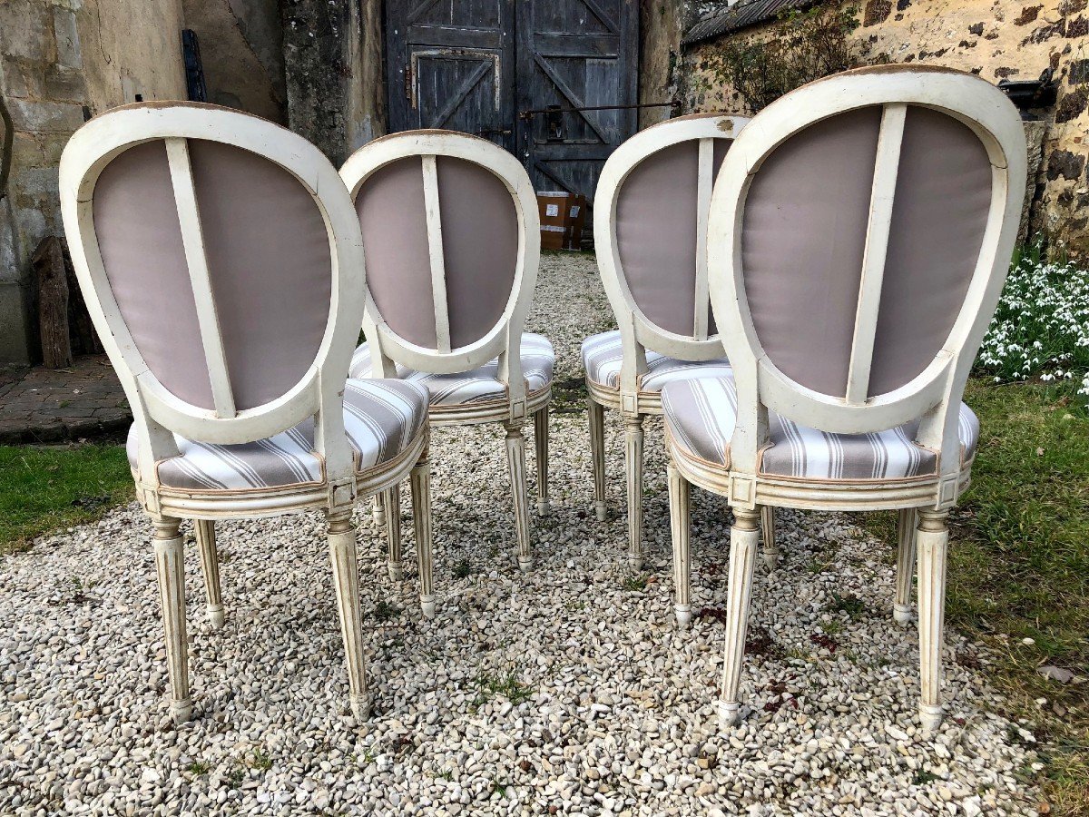 4 Style L XVI Medallion Chairs, Reupholstered-photo-3