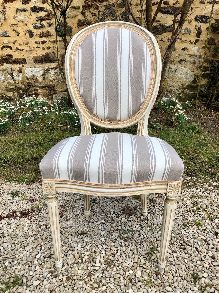 4 Style L XVI Medallion Chairs, Reupholstered-photo-2