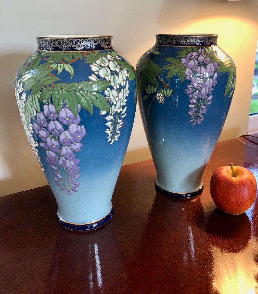 Paire De Vases Boch Keramis à Décor De Glycines -photo-3