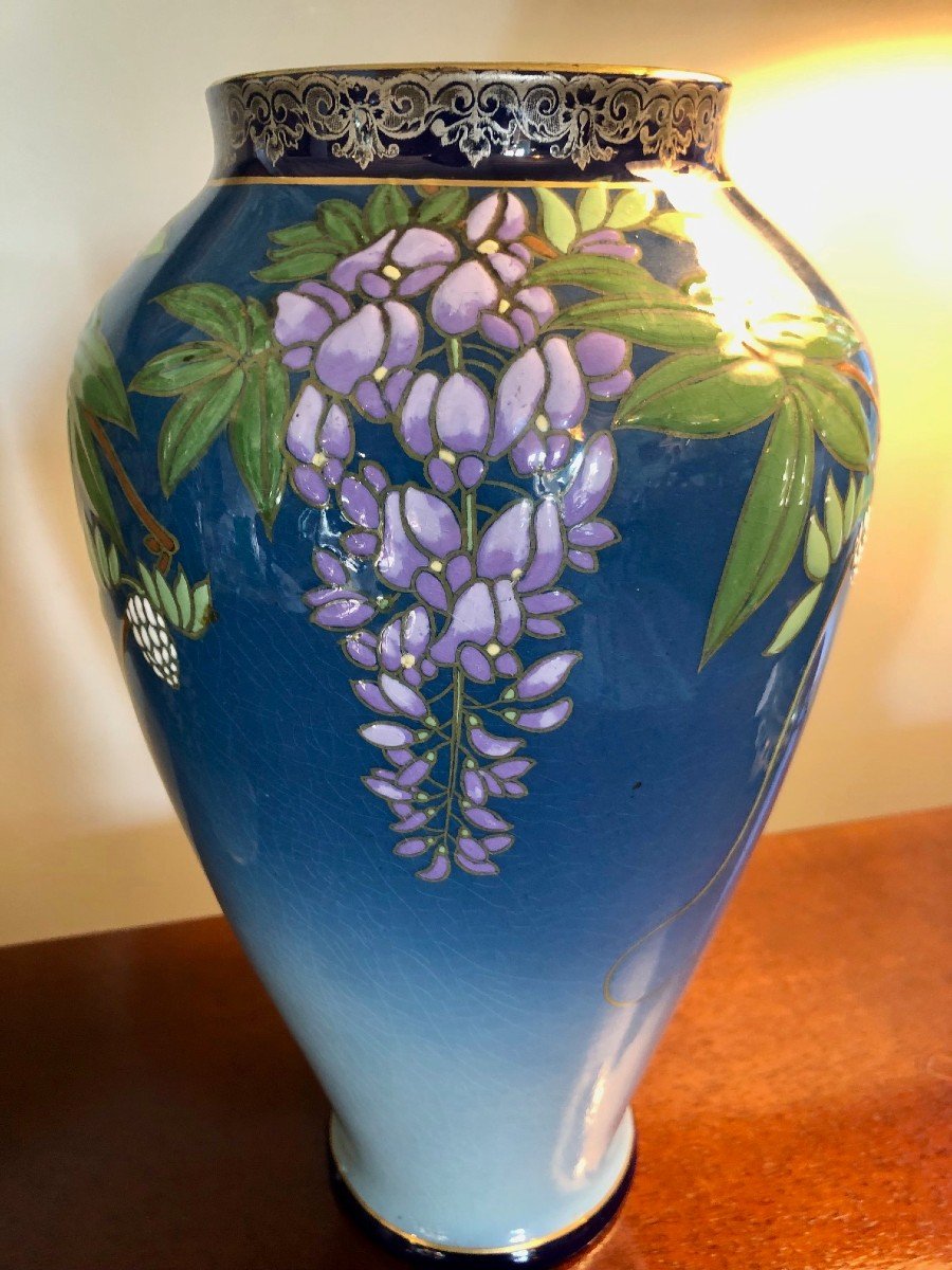 Paire De Vases Boch Keramis à Décor De Glycines -photo-5