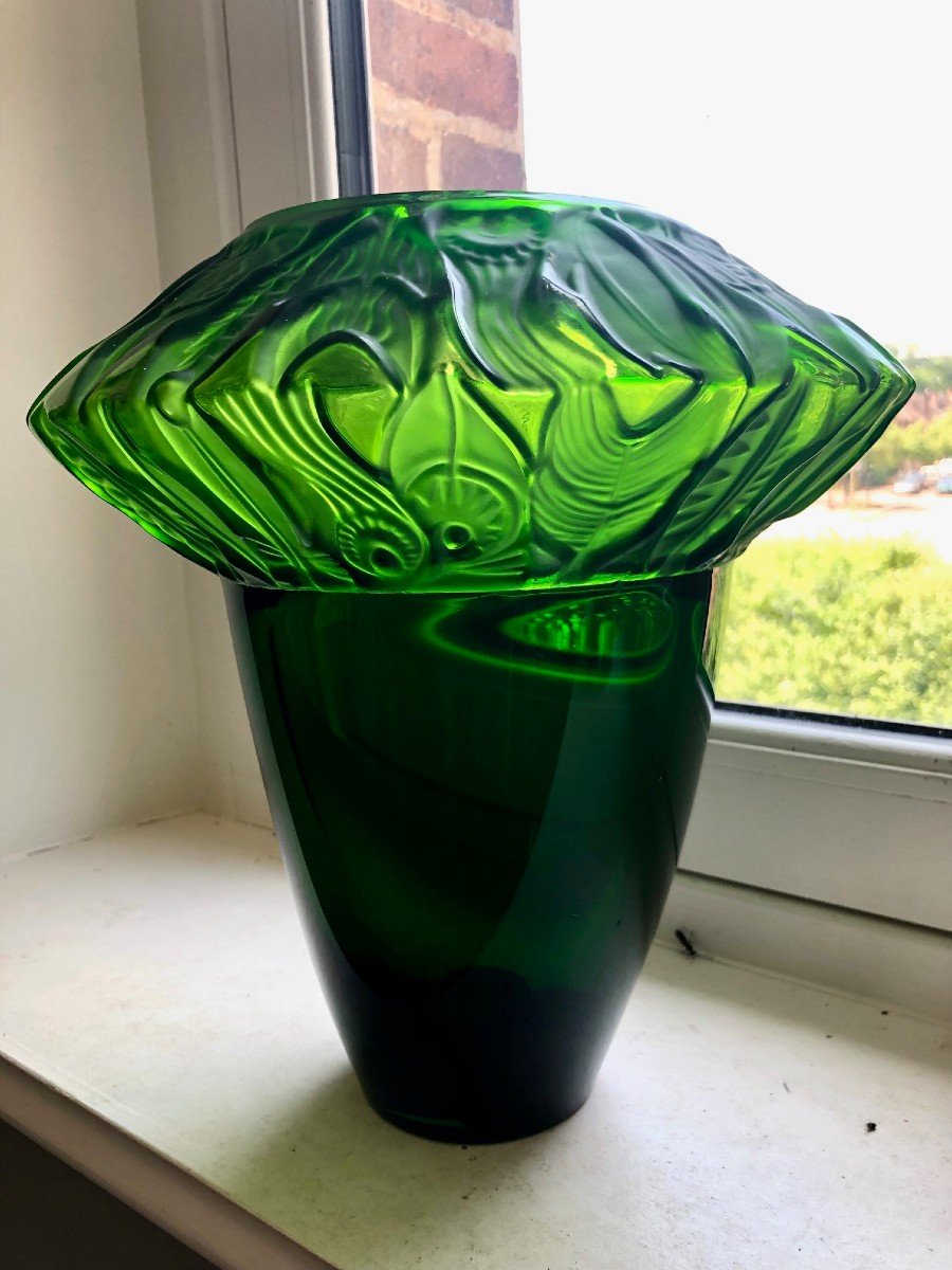 Grand Vase art déco En Cristal Et Pâte De Verre de Lorraine Vallerysthal - Portieux -photo-4