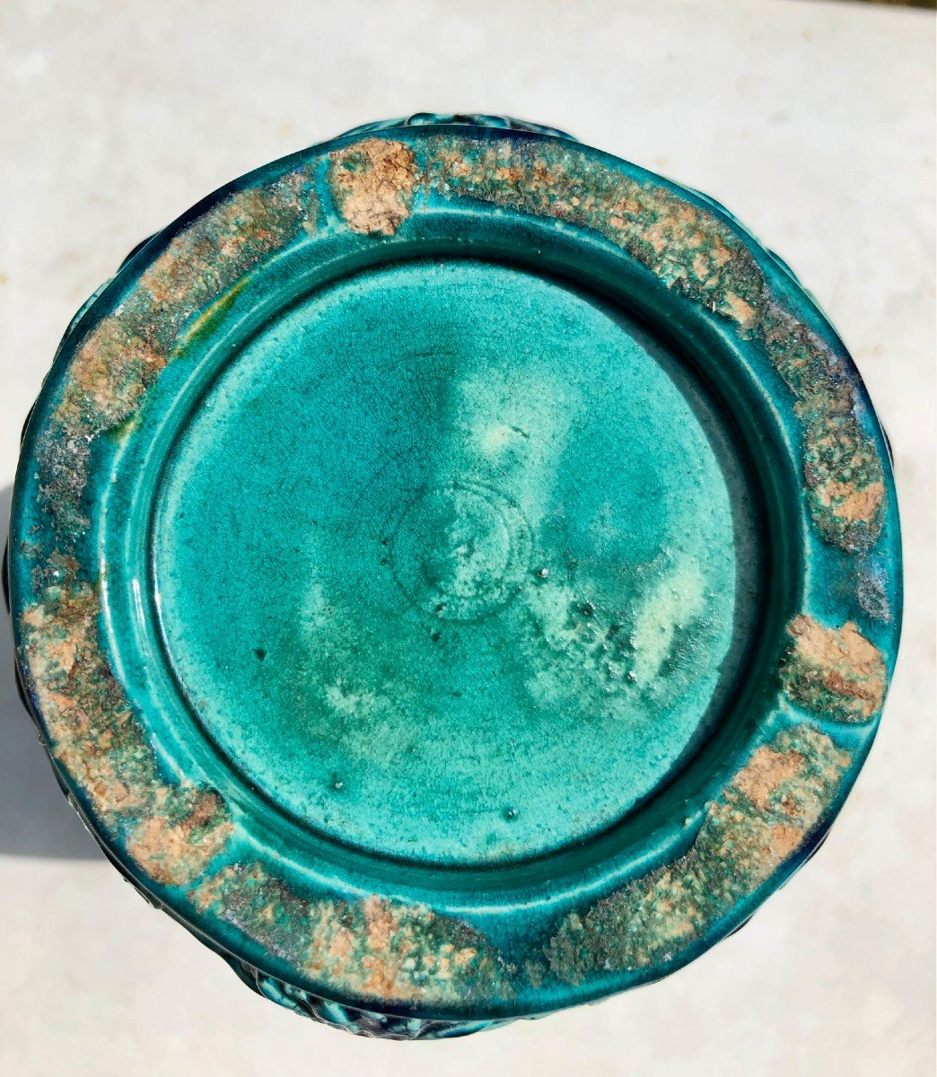 Grand Vase En Céramique émaillée Turquoise Et Violet, Angleterre Vers 1920-photo-4