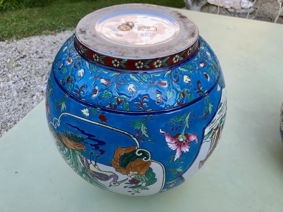 Paire De Vases Boules La Louvière En Céramique émaillée époque Art Déco -photo-5