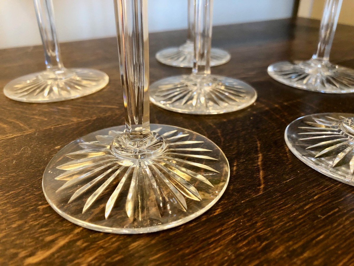 6 Verres à Vin Sur Pied Val Saint Lambert , Cristal Taillé Couleurs Assorties -photo-6