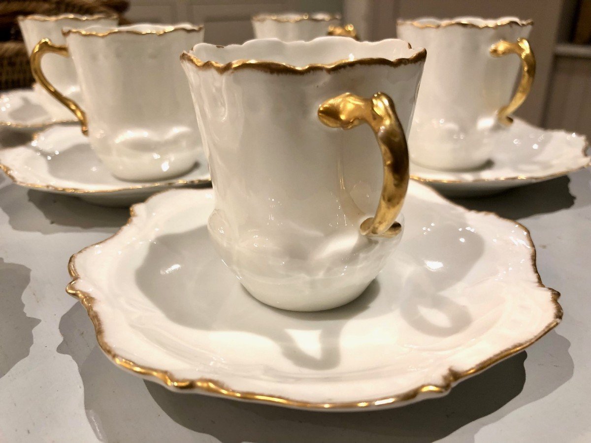  6 Tasses à Café Et Leur Soucoupe, Porcelaine Limoges vers 1900, Palais De Cristal Bruxelles-photo-3