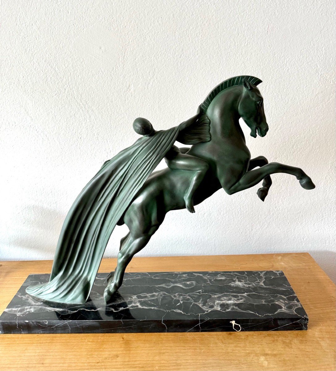 Charles And Max Le Verrier, Chevauchée, Art Deco Cast Iron Antique Green Patina Circa 1930 -photo-2