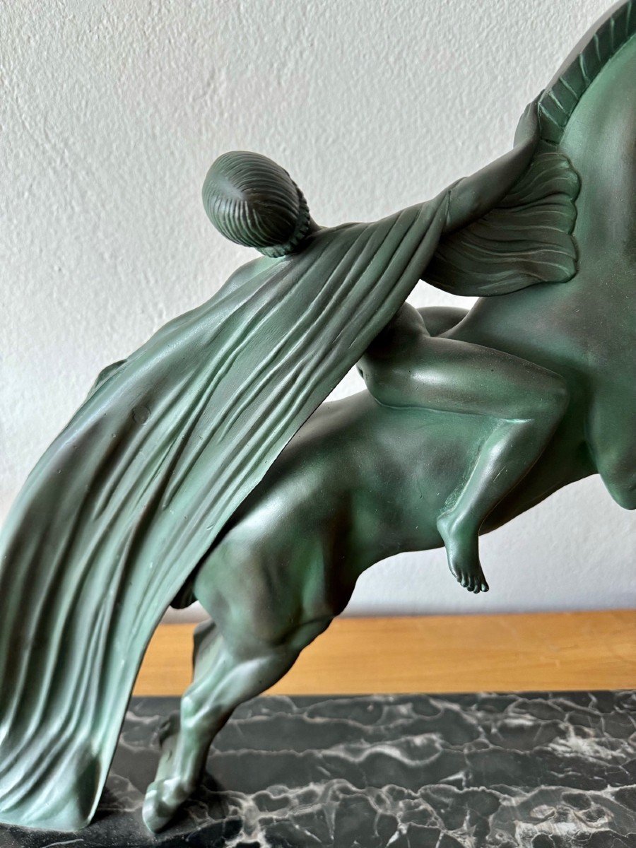 Charles And Max Le Verrier, Chevauchée, Art Deco Cast Iron Antique Green Patina Circa 1930 -photo-6