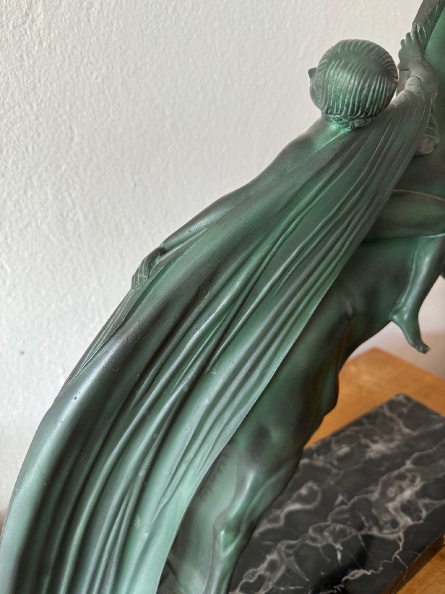 Charles And Max Le Verrier, Chevauchée, Art Deco Cast Iron Antique Green Patina Circa 1930 -photo-7