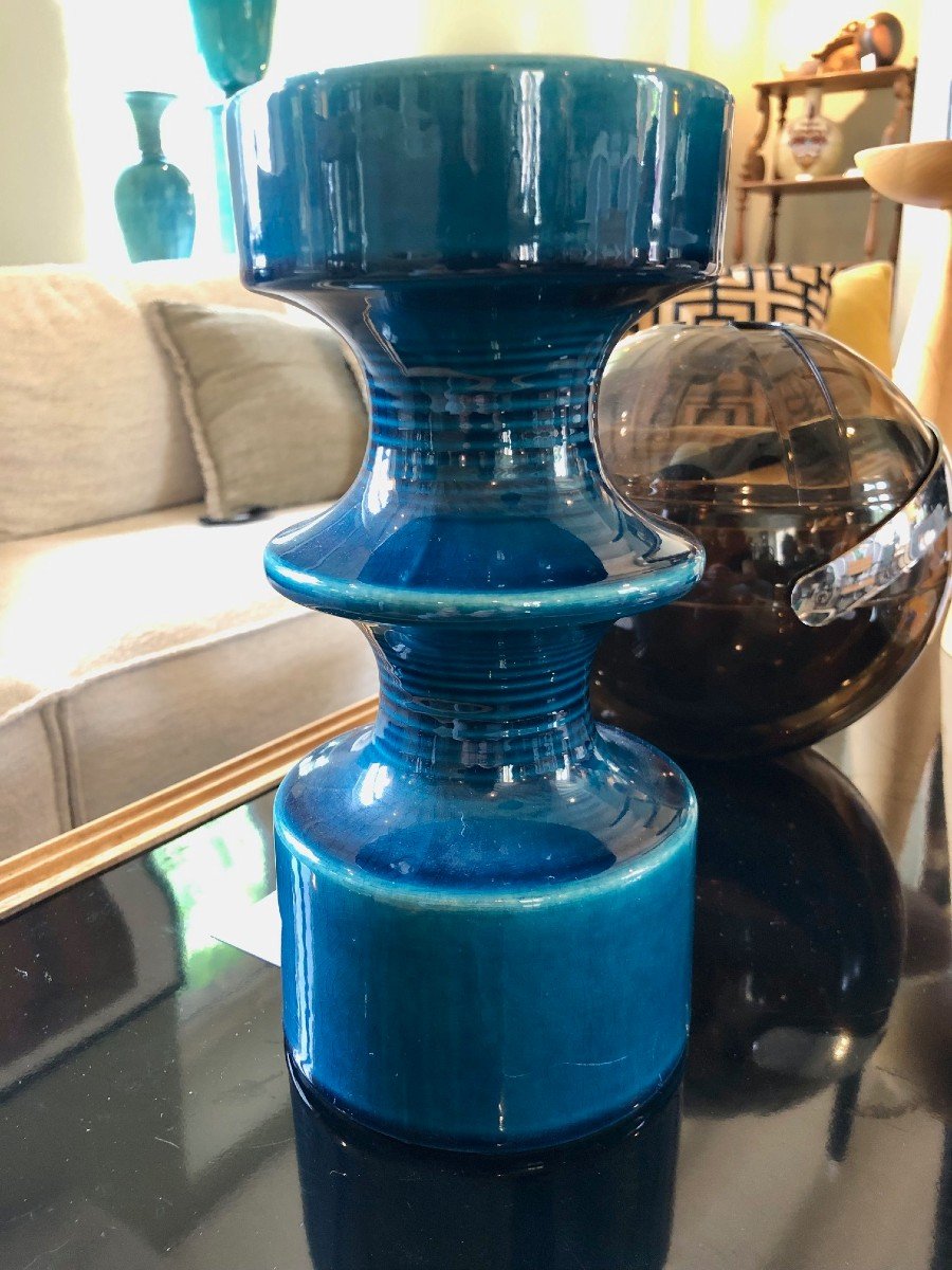 Grand Bougeoir Cari Zalloni éditeur Steuler Couleur Turquoise Années 70 , Tampon Sous La Base-photo-4