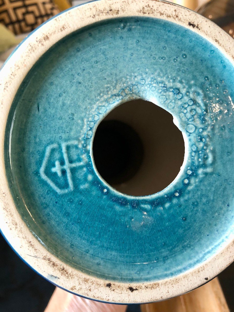 Grand Bougeoir Cari Zalloni éditeur Steuler Couleur Turquoise Années 70 , Tampon Sous La Base-photo-1