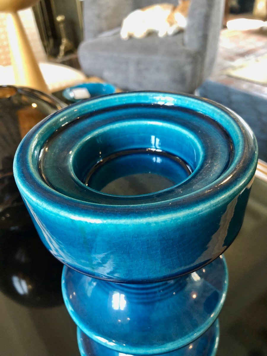 Grand Bougeoir Cari Zalloni éditeur Steuler Couleur Turquoise Années 70 , Tampon Sous La Base-photo-2