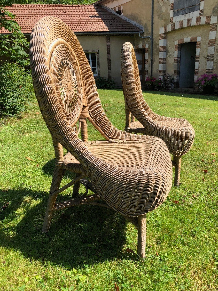 Paire De Chaises Osier Vers 1950 Espagne -photo-3