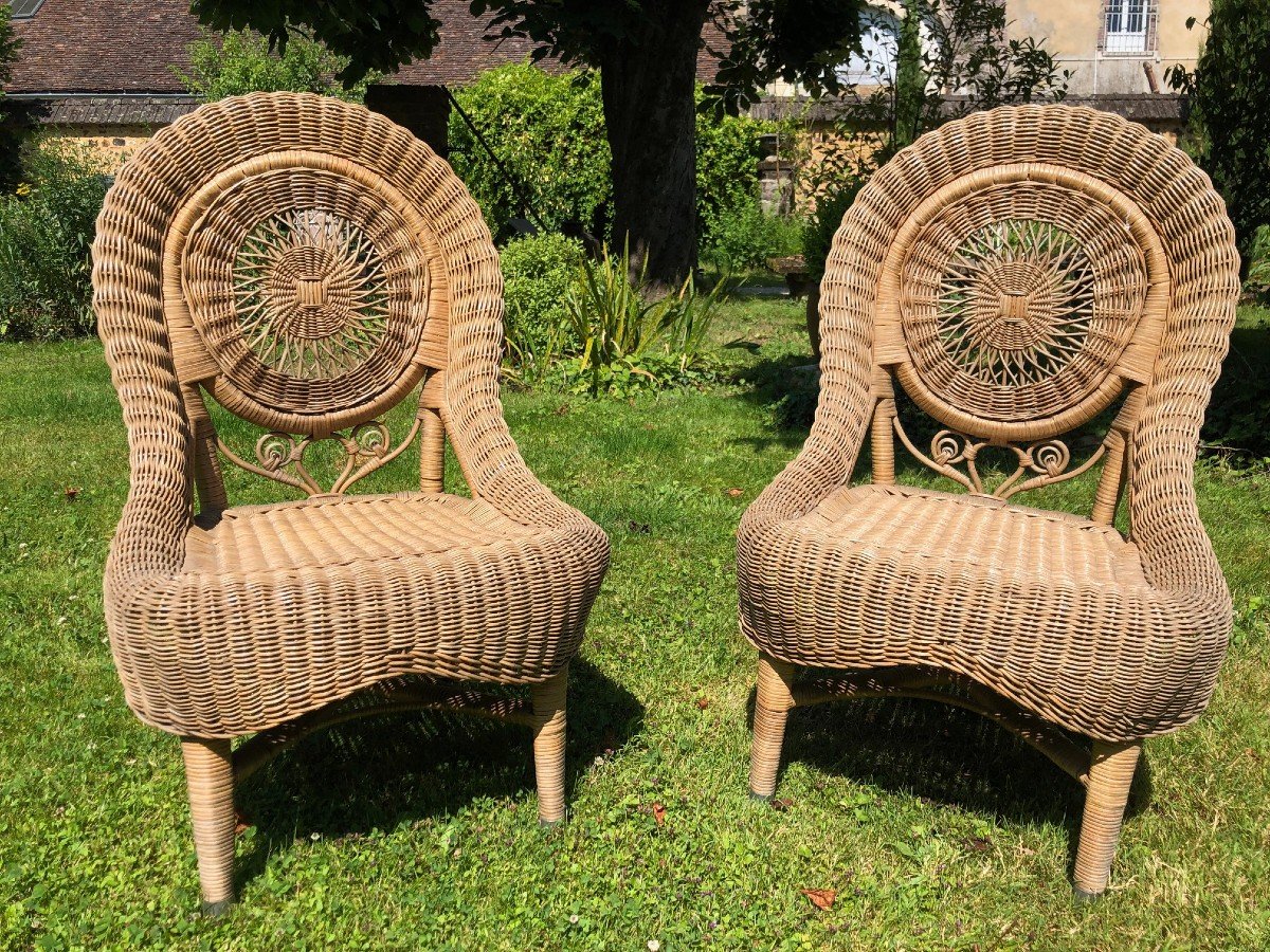 Paire De Chaises Osier Vers 1950 Espagne 
