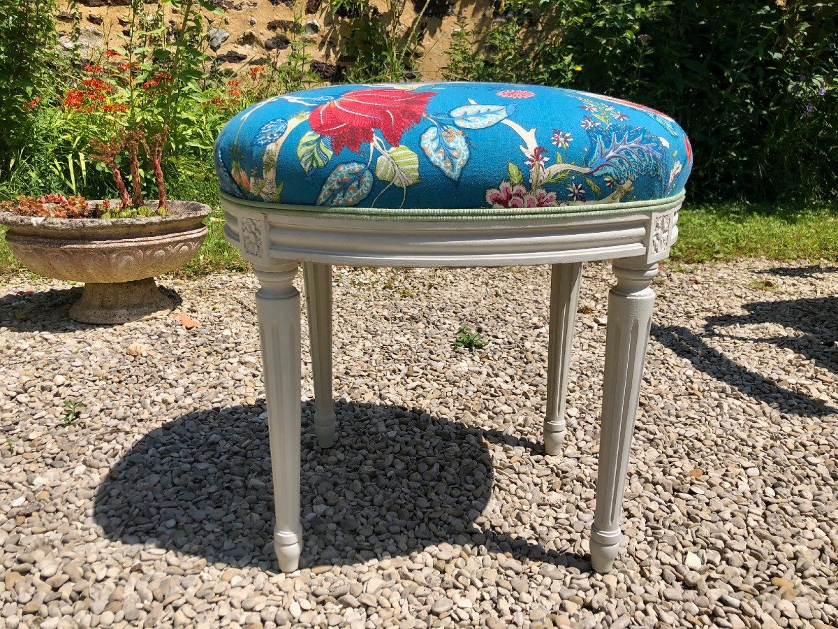 Tabouret De Style L XVI En Bois Laqué Gris Retapissé d'Un Tissu House Of Hackney-photo-3