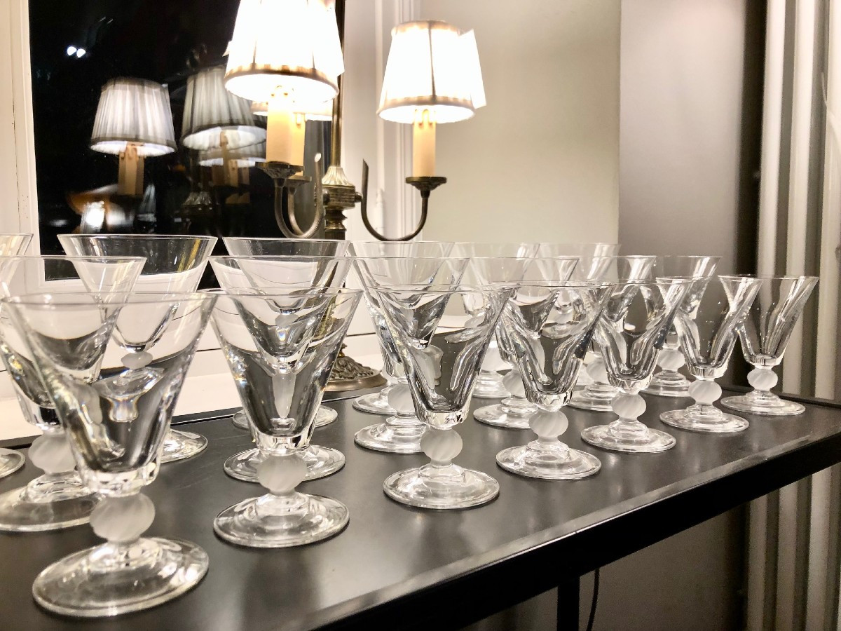 Set Of 34 Art Deco Crystal Stemmed Glasses, Tulip Shape