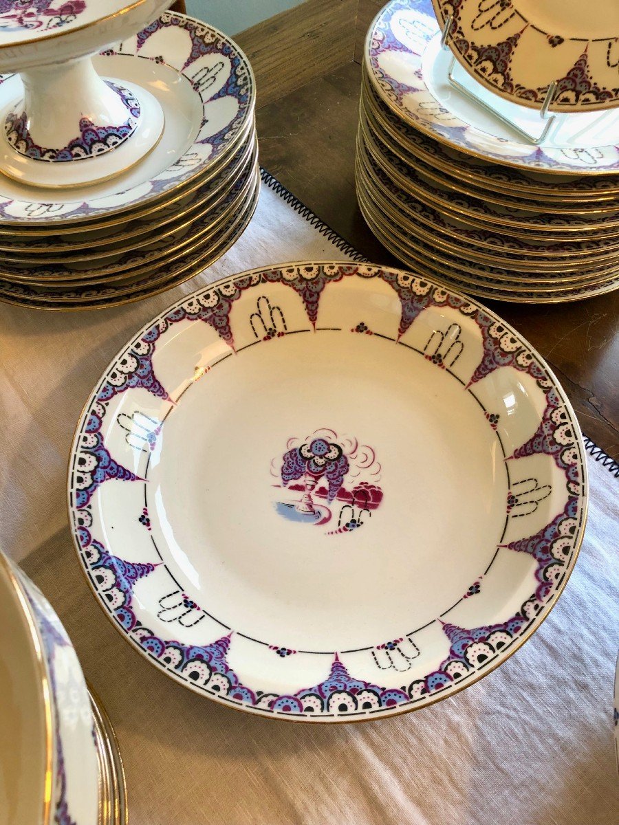 Service De Table En Porcelaine Art Déco Limoges F Legrand 45 Pièces -photo-2