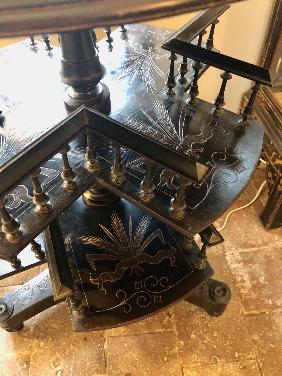 Napoleon III Revolving Bookcase Pedestal Table In Blackened Wood -photo-4