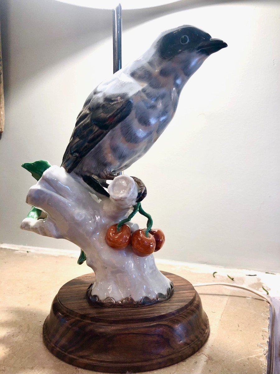Large German Porcelain Bird Mounted As A Lamp -photo-2