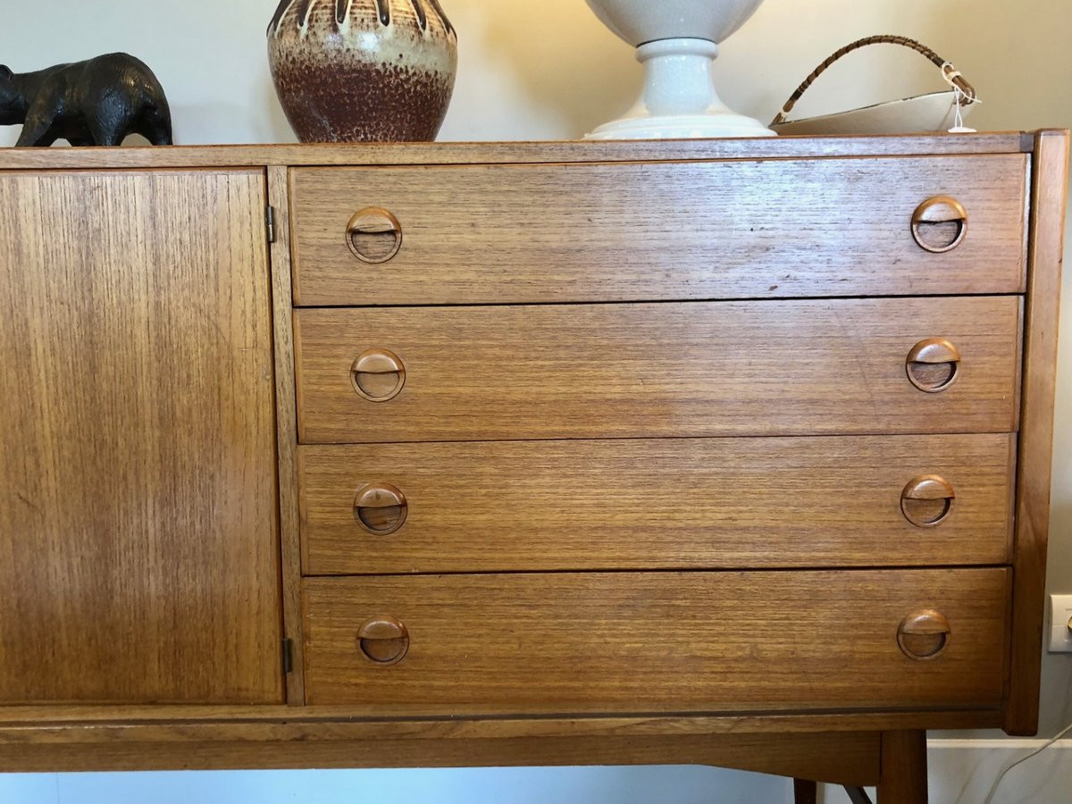 Grande Enfilade En Teck Scandinave 3 Portes, 4 Tiroirs Circa 1960-photo-3
