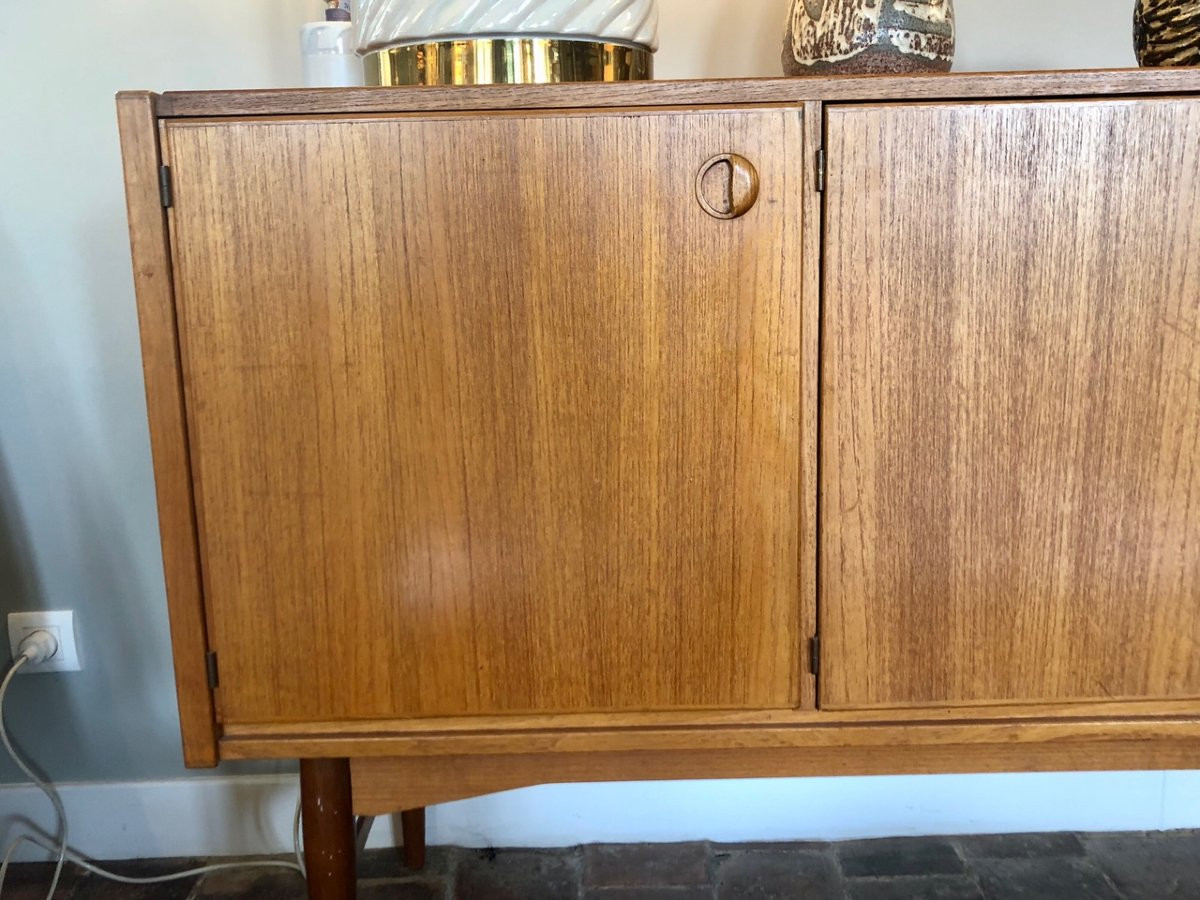 Grande Enfilade En Teck Scandinave 3 Portes, 4 Tiroirs Circa 1960-photo-4