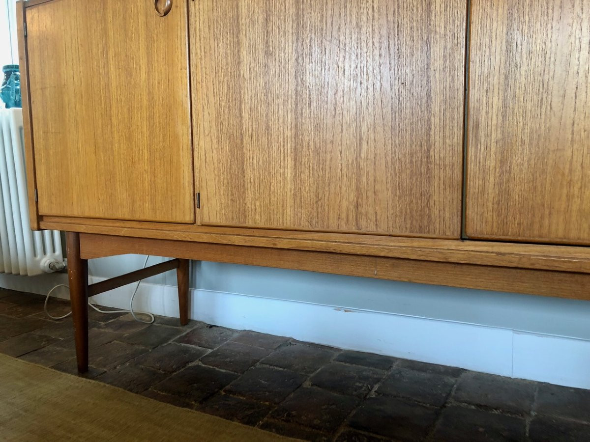 Grande Enfilade En Teck Scandinave 3 Portes, 4 Tiroirs Circa 1960-photo-4