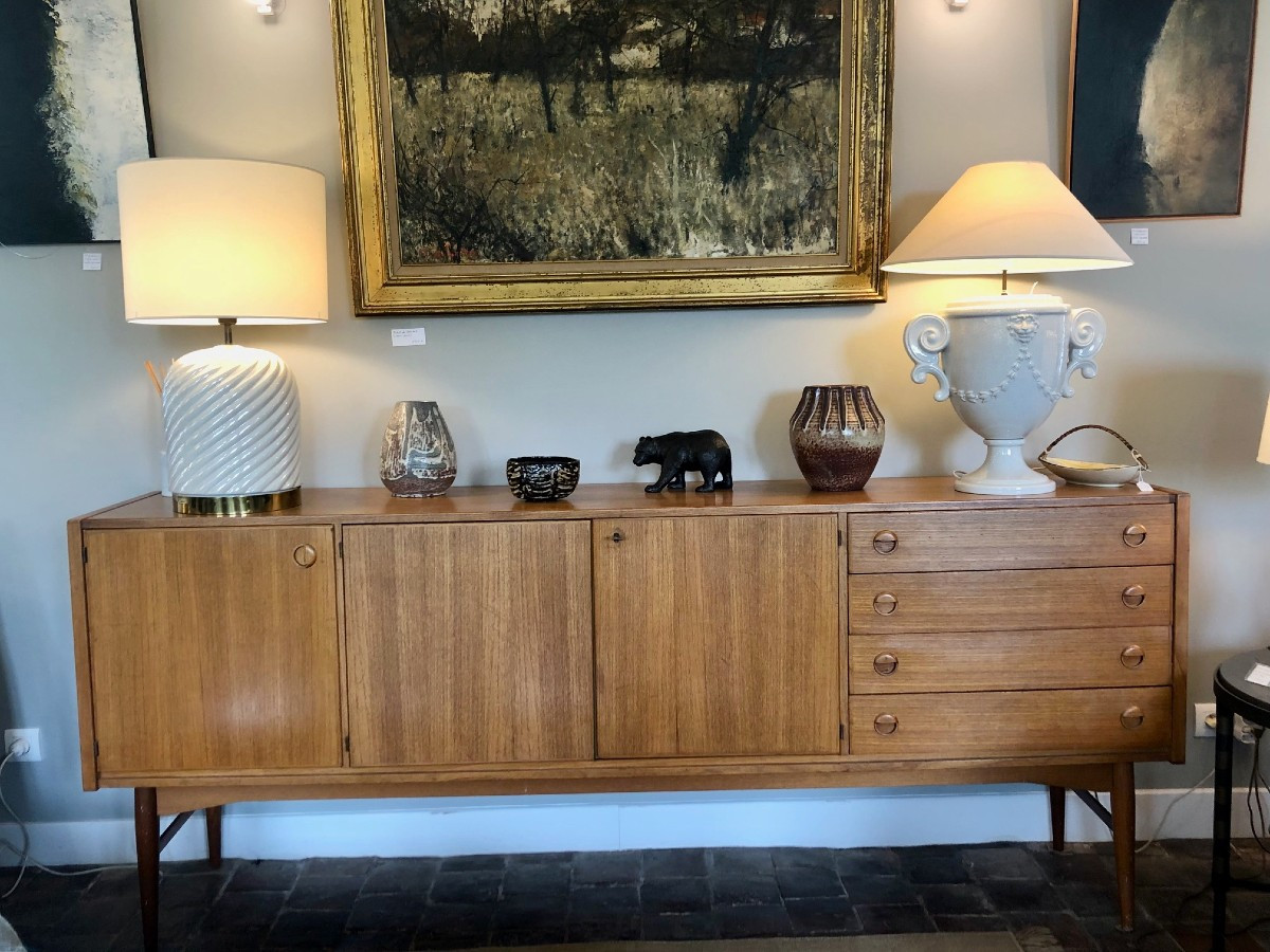 Grande Enfilade En Teck Scandinave 3 Portes, 4 Tiroirs Circa 1960