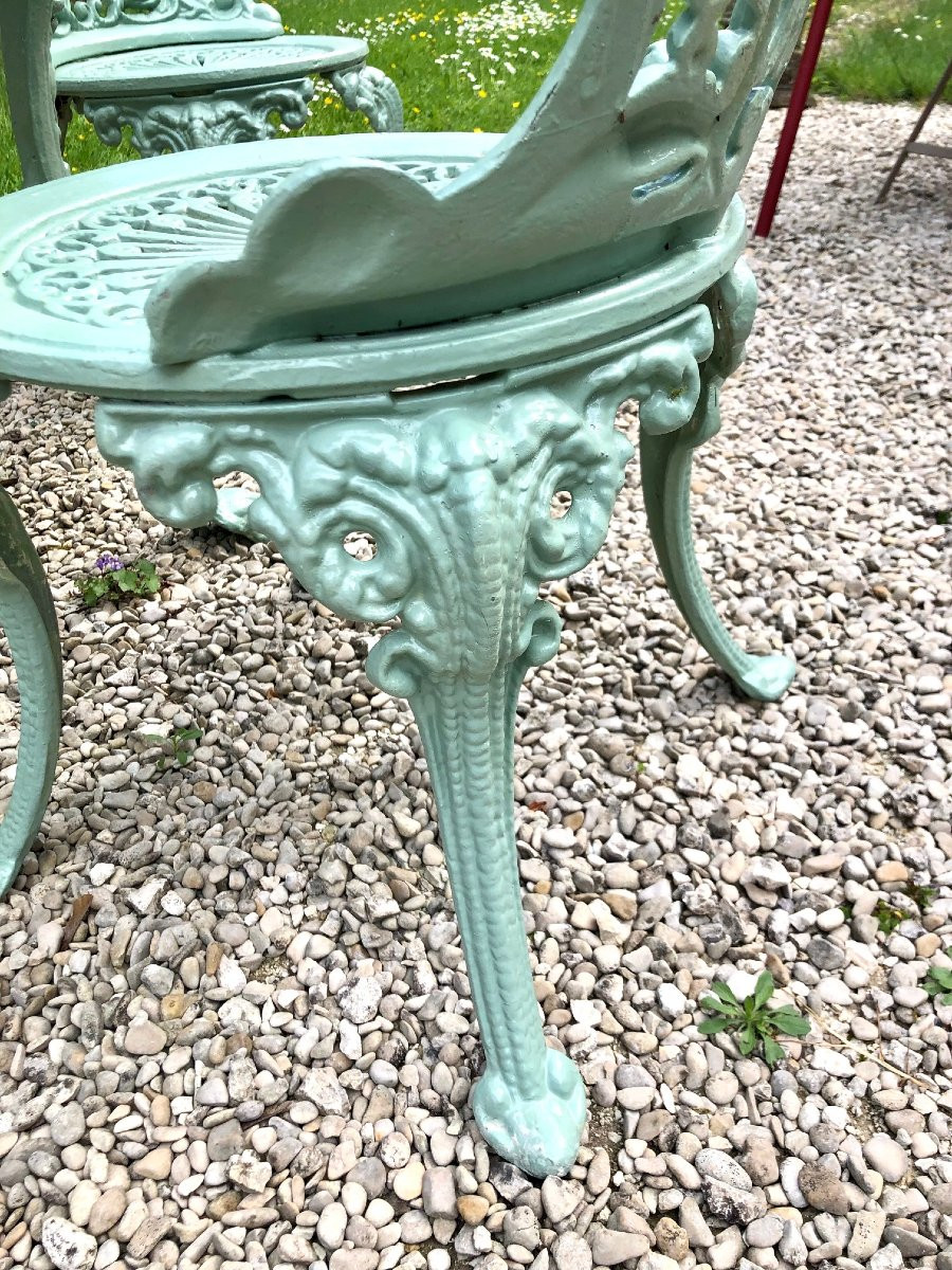 Napoleon III Garden Furniture In Rustproof Water Green Lacquered Cast Iron-photo-6