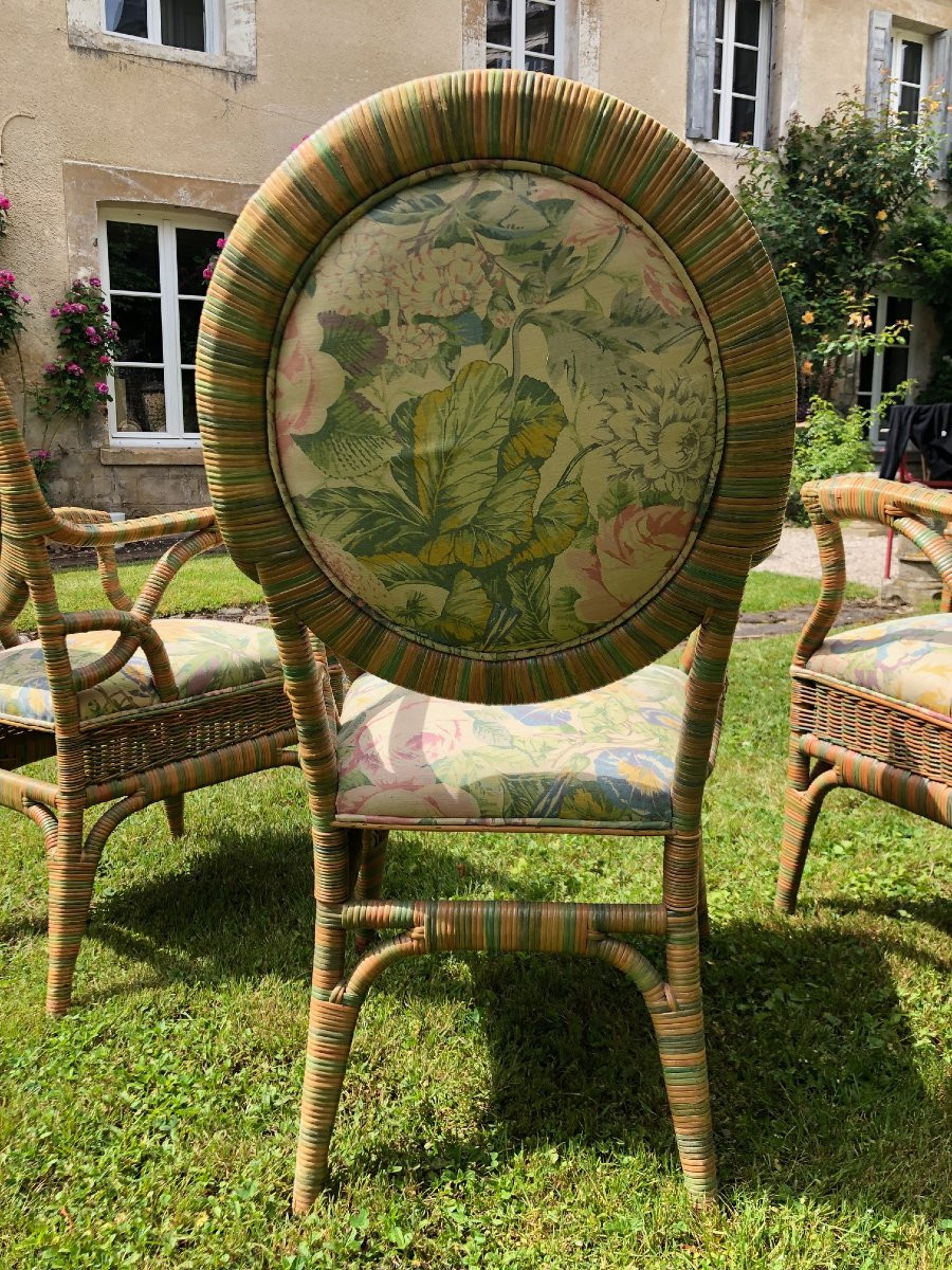 Set Of 6 Garden Or Veranda Armchairs In Rislan And Floral Fabric -photo-4