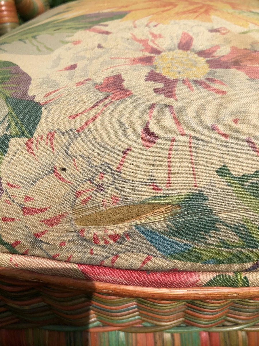 Set Of 6 Garden Or Veranda Armchairs In Rislan And Floral Fabric -photo-6