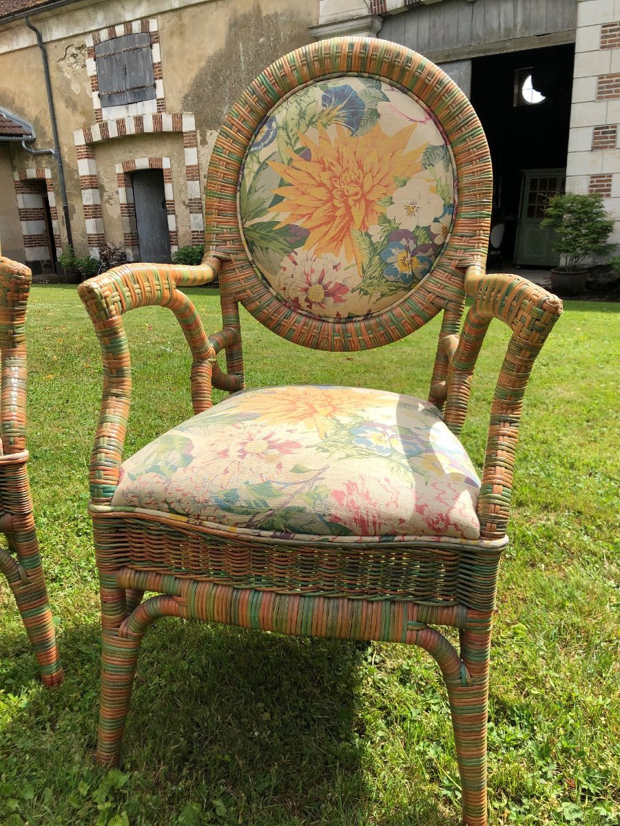 Set Of 6 Garden Or Veranda Armchairs In Rislan And Floral Fabric -photo-8