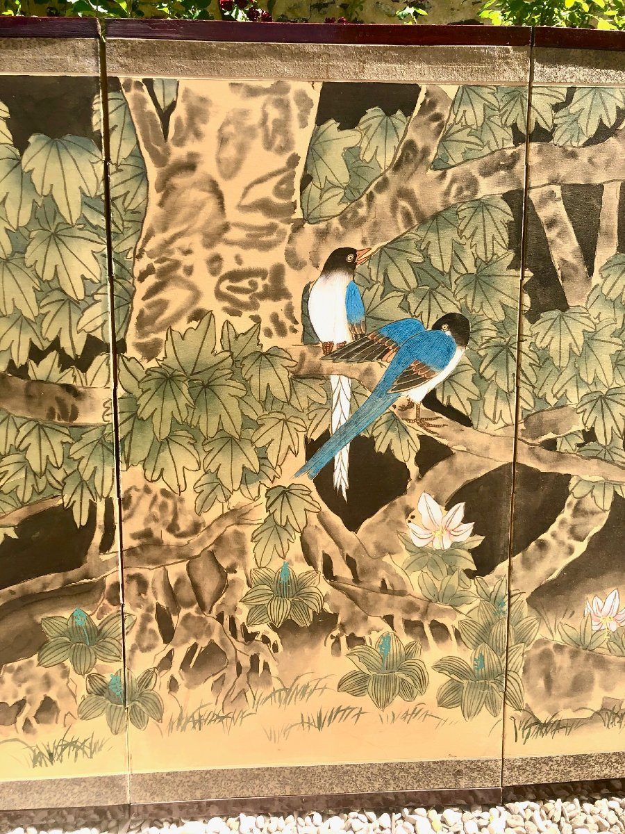 20th Century Japanese Screen 4 Sheets "birds In The Foliage" -photo-4
