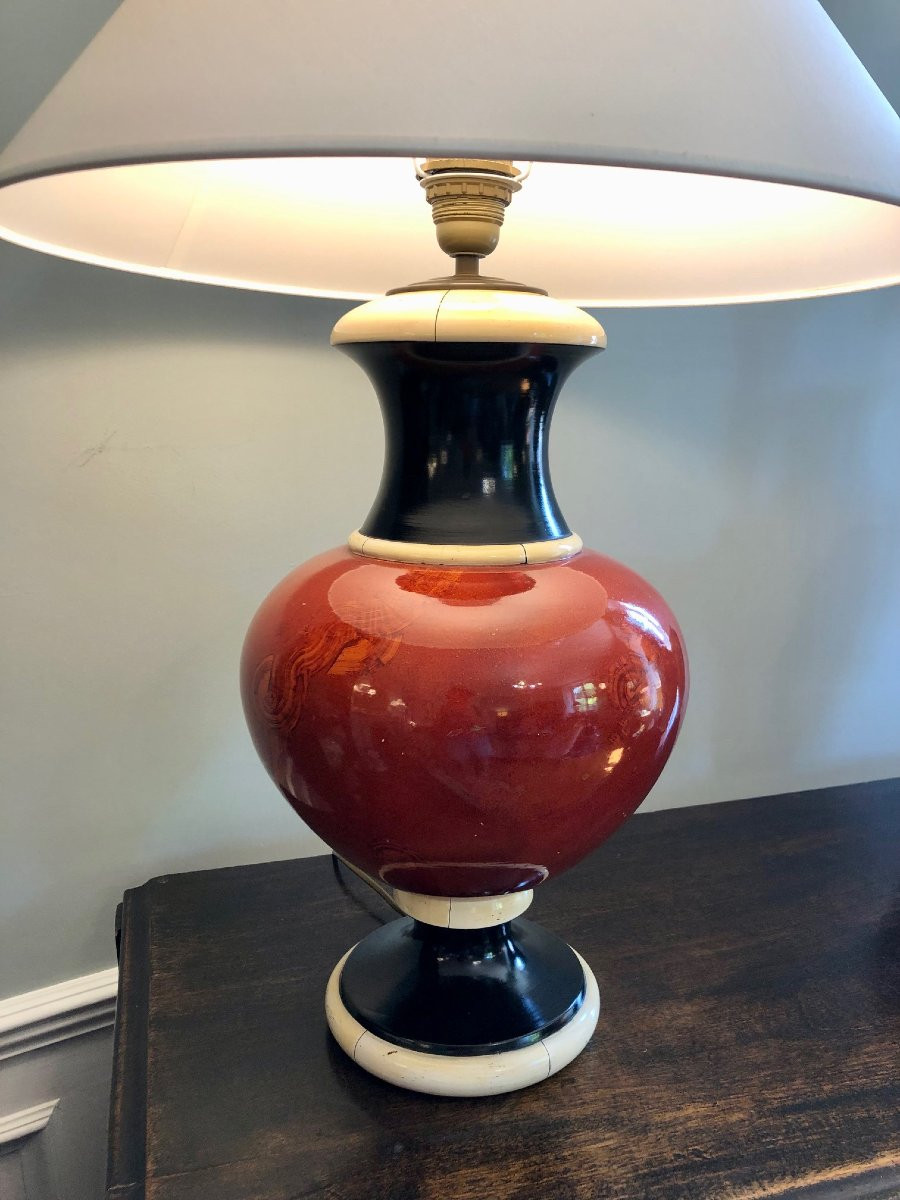 Jean Roger Lamp Base In Ceramic Imitation Porphyry Marble And Ivory -photo-2