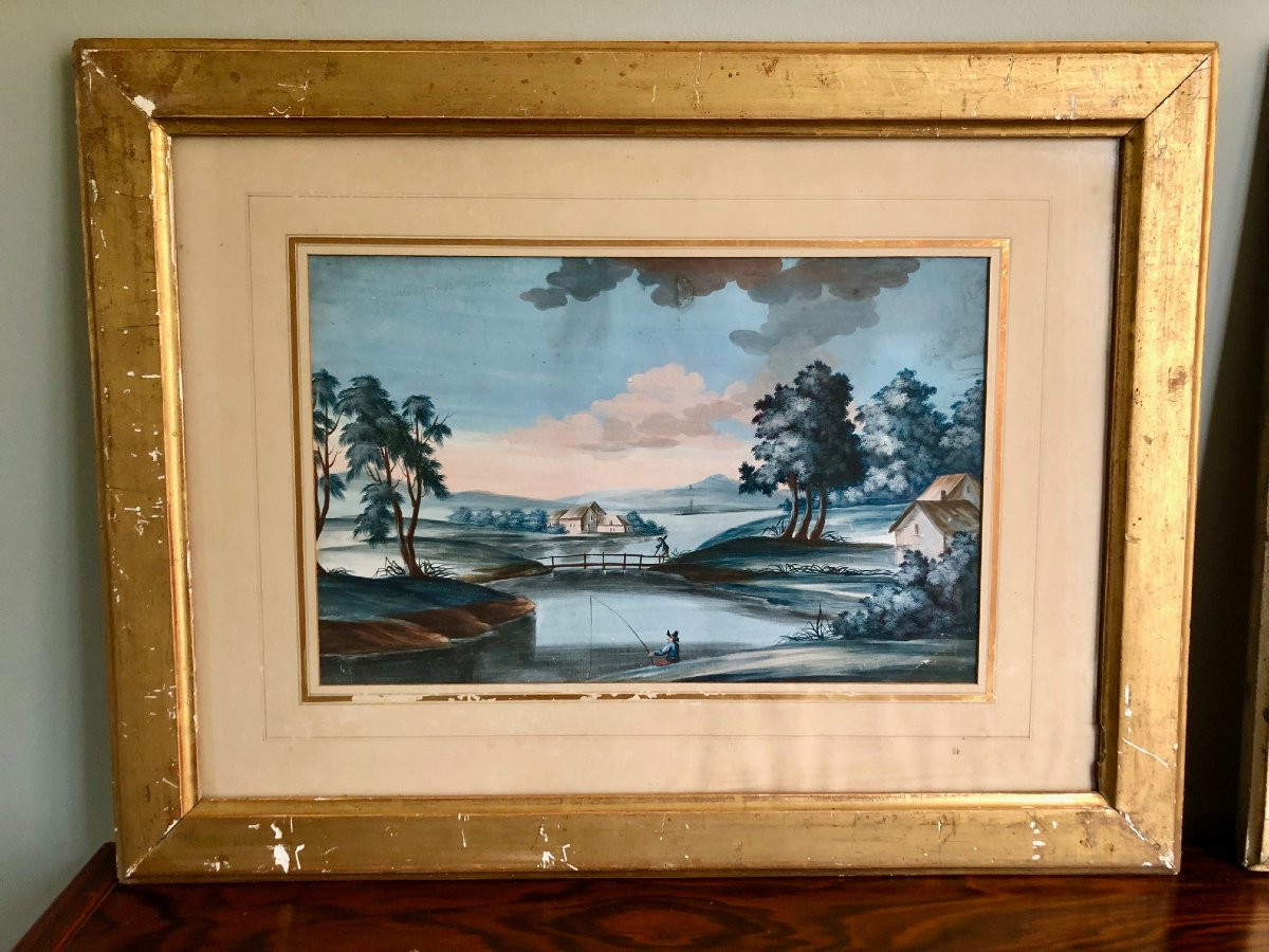 paire de gouaches école napolitaine XIXe -photo-2