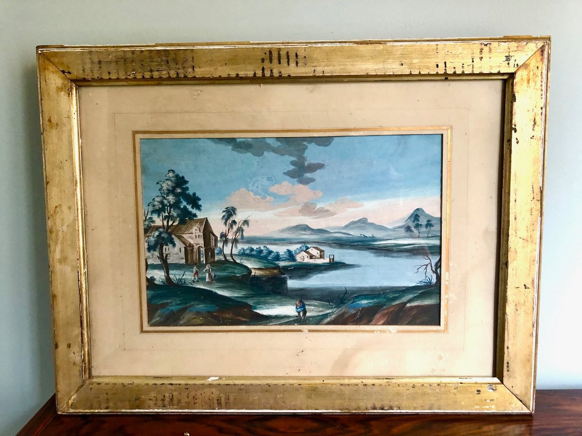 paire de gouaches école napolitaine XIXe -photo-4