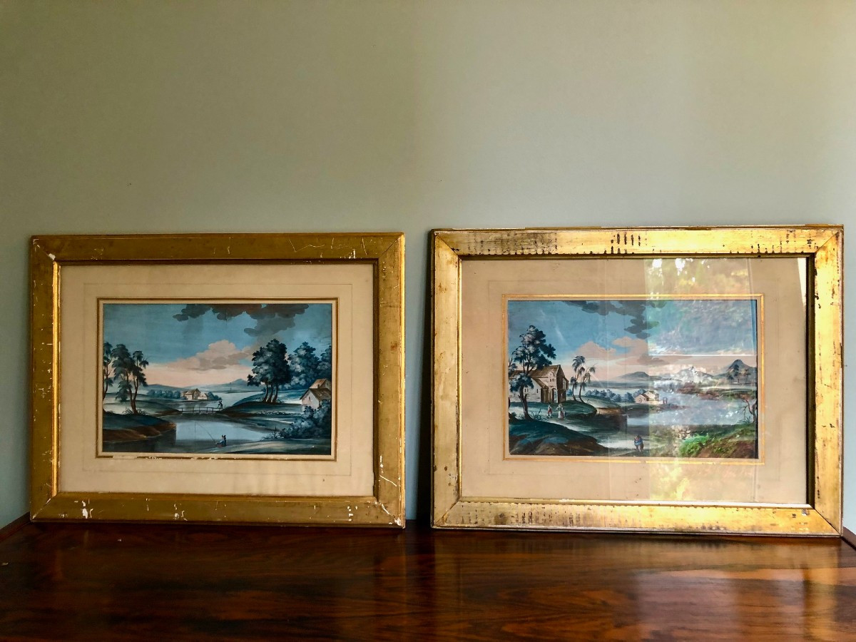 paire de gouaches école napolitaine XIXe 