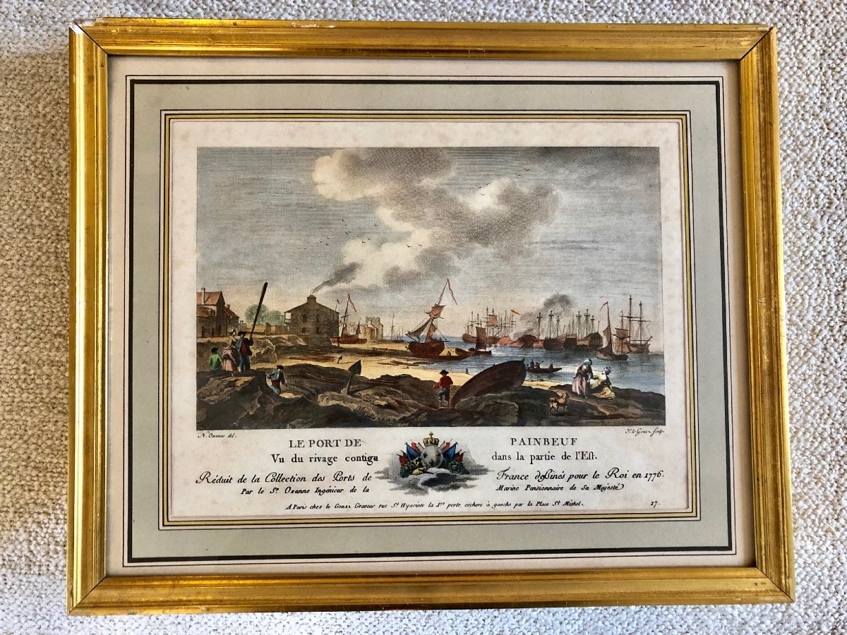 3 18th Century Color Engravings, Reduced From The "collection Of Ports Of France" -photo-2