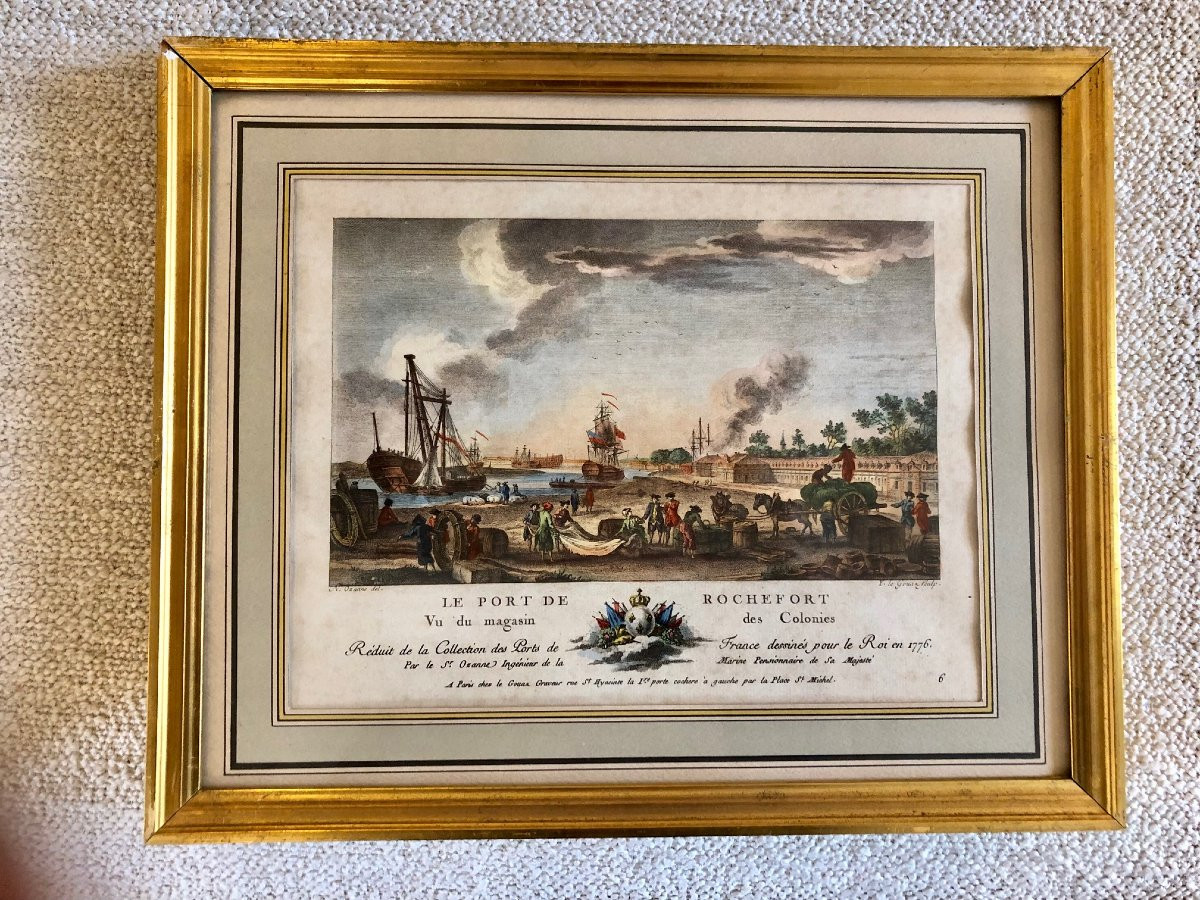 3 18th Century Color Engravings, Reduced From The "collection Of Ports Of France" -photo-4