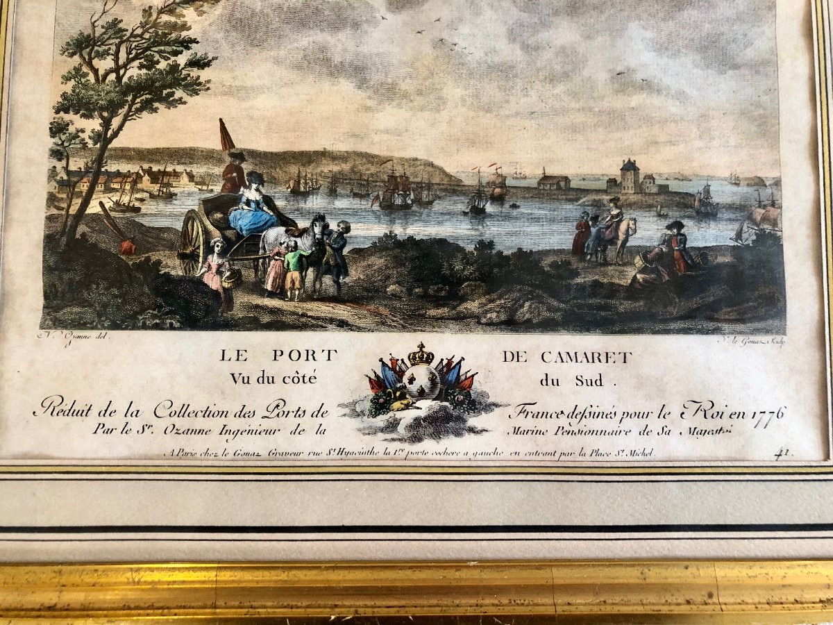 3 18th Century Color Engravings, Reduced From The "collection Of Ports Of France" -photo-4