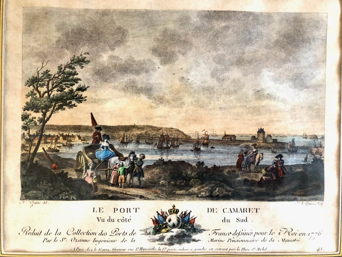 3 18th Century Color Engravings, Reduced From The "collection Of Ports Of France" -photo-6
