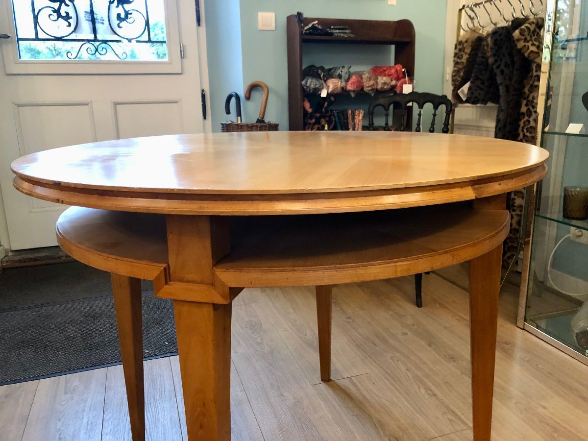 Round Table With Double Top, Lemonwood Veneer, 1940s-photo-3