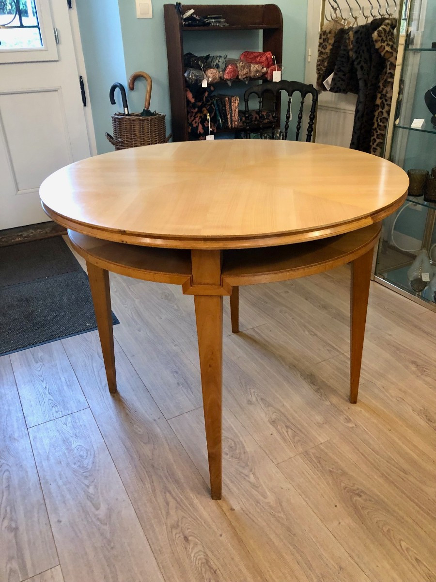 Round Table With Double Top, Lemonwood Veneer, 1940s