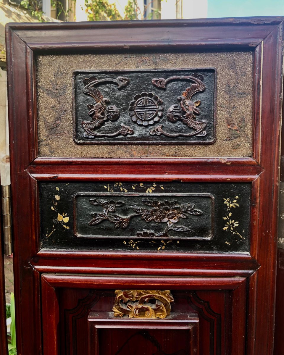 grand paravent en bois sculpté et laqué 7 feuilles, Chine XIXe -photo-4