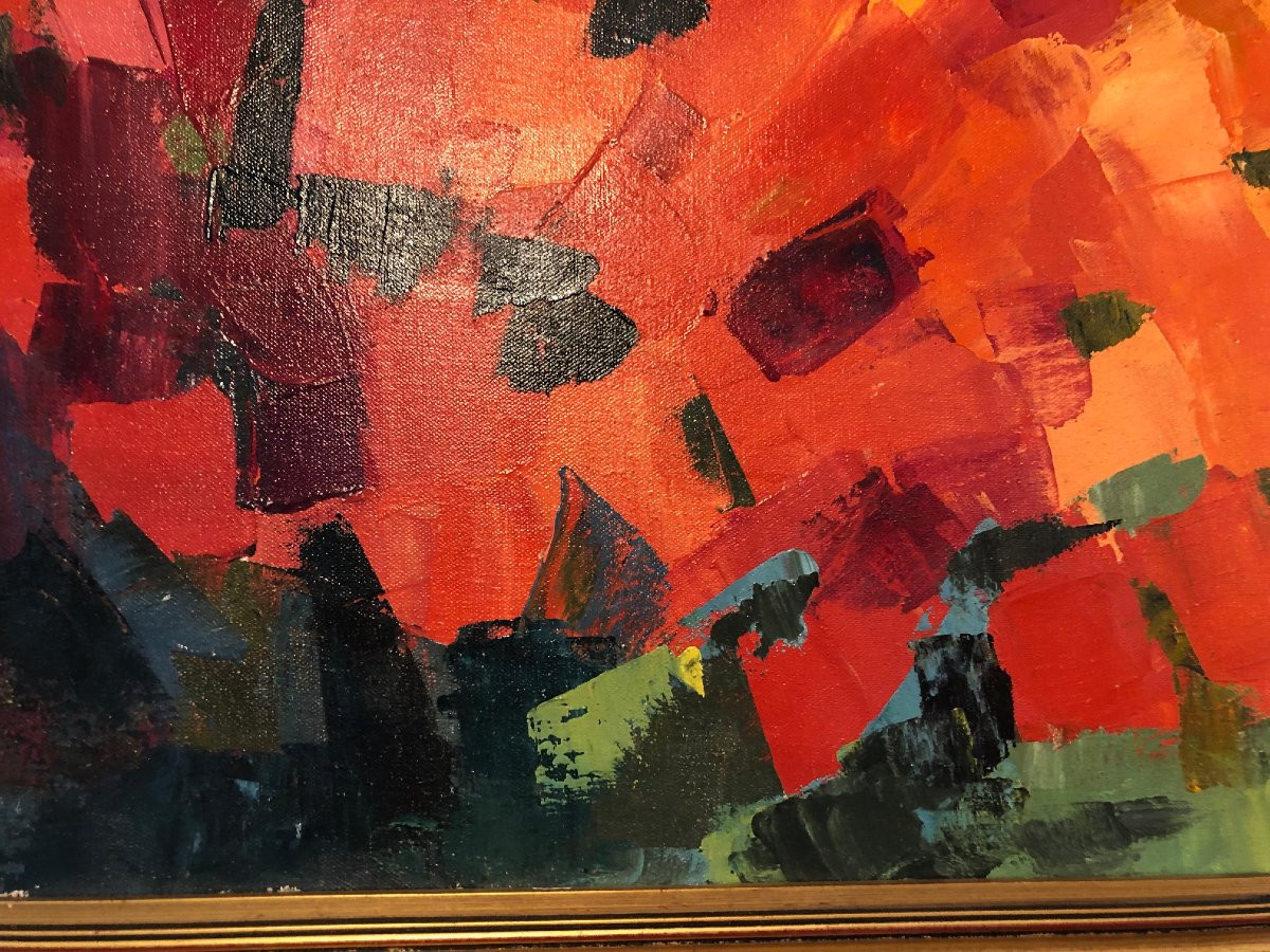 André TURCO (1913-2000) tulipes en Hollande, Huile sur toile encadrée -photo-4