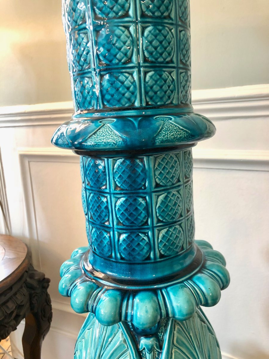 grande colonne selette en faience de Choisy le Roi, Hippolyte Boulenger, signée -photo-4