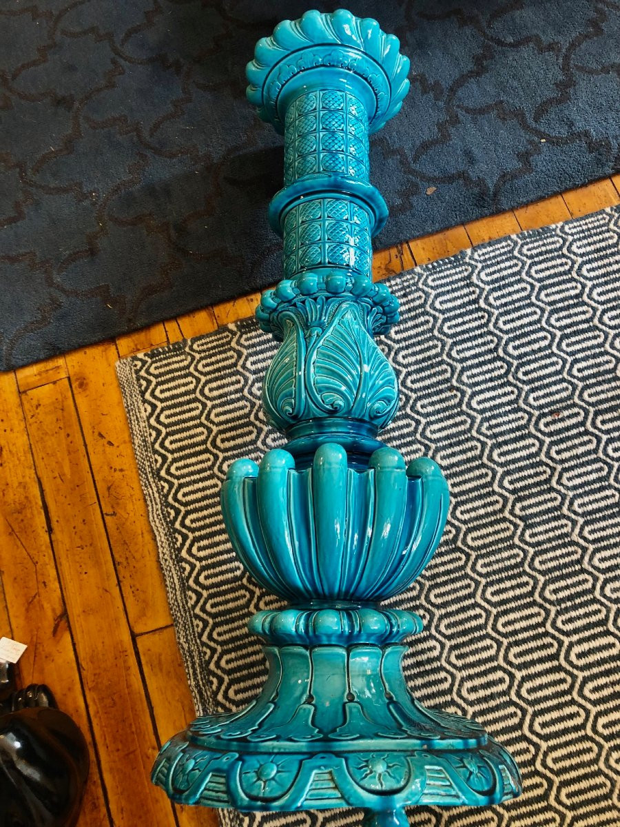grande colonne selette en faience de Choisy le Roi, Hippolyte Boulenger, signée -photo-1
