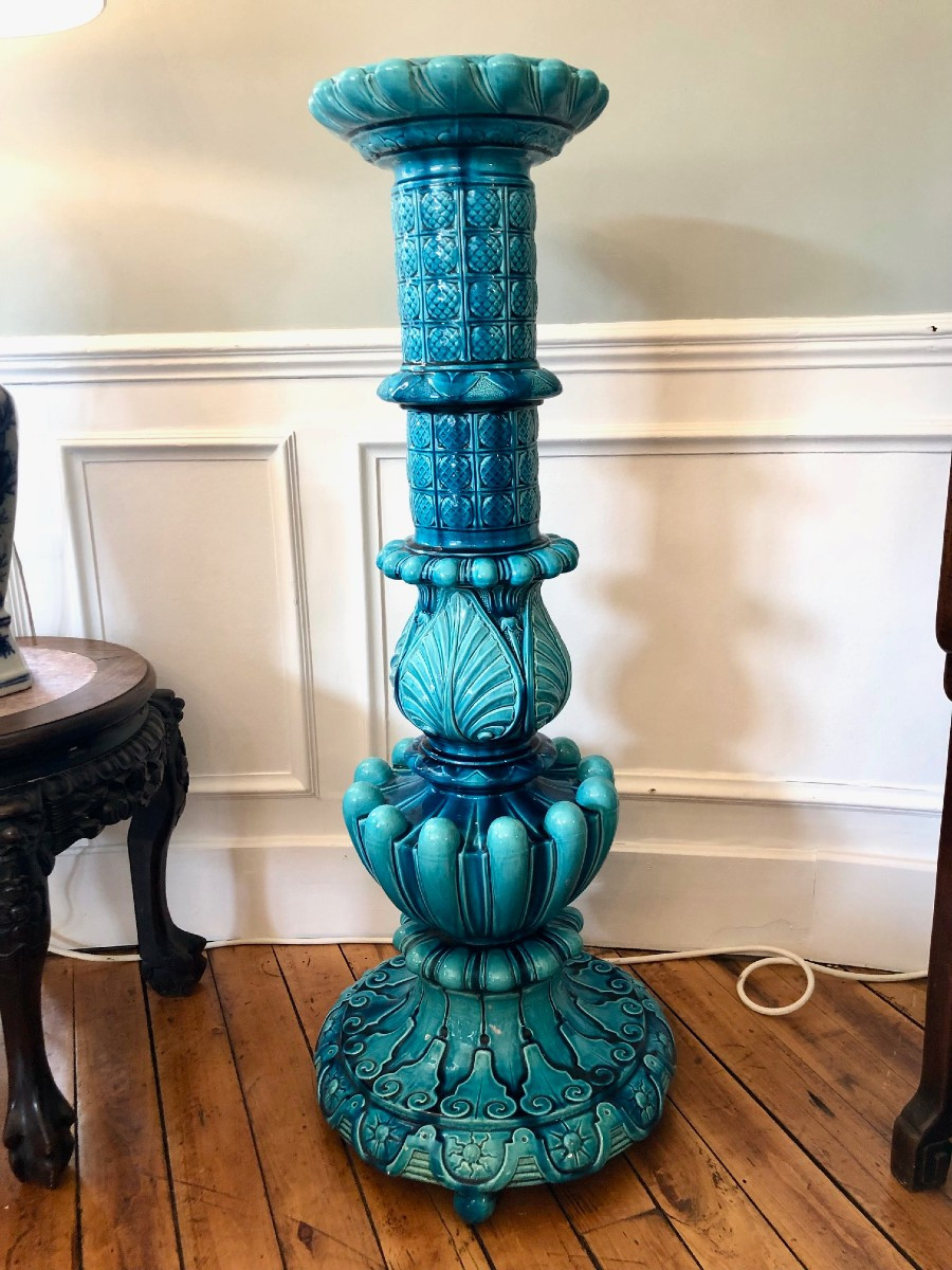 grande colonne selette en faience de Choisy le Roi, Hippolyte Boulenger, signée 