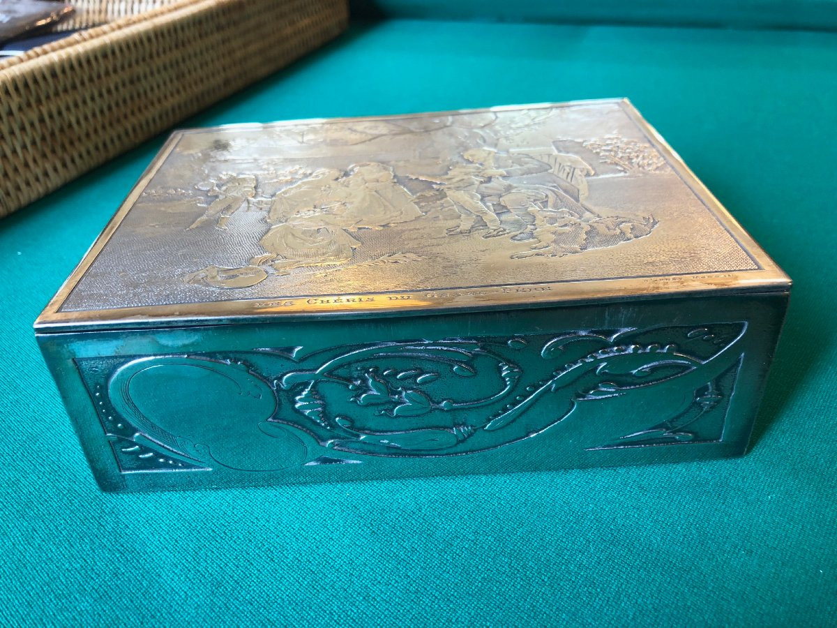 boite à bijoux en métal argenté vers 1900  , intérieur recouvert de suédine -photo-2