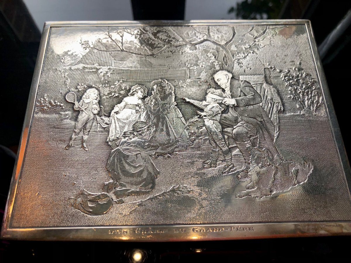 boite à bijoux en métal argenté vers 1900  , intérieur recouvert de suédine -photo-3
